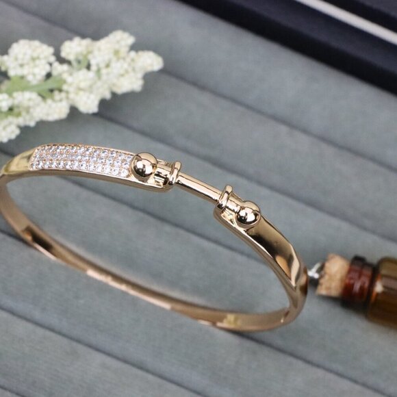 Rose Gold Bangle with Ball-End Design and Crystal Pavé Accent, XPBL0566 - Picture 11 of 12